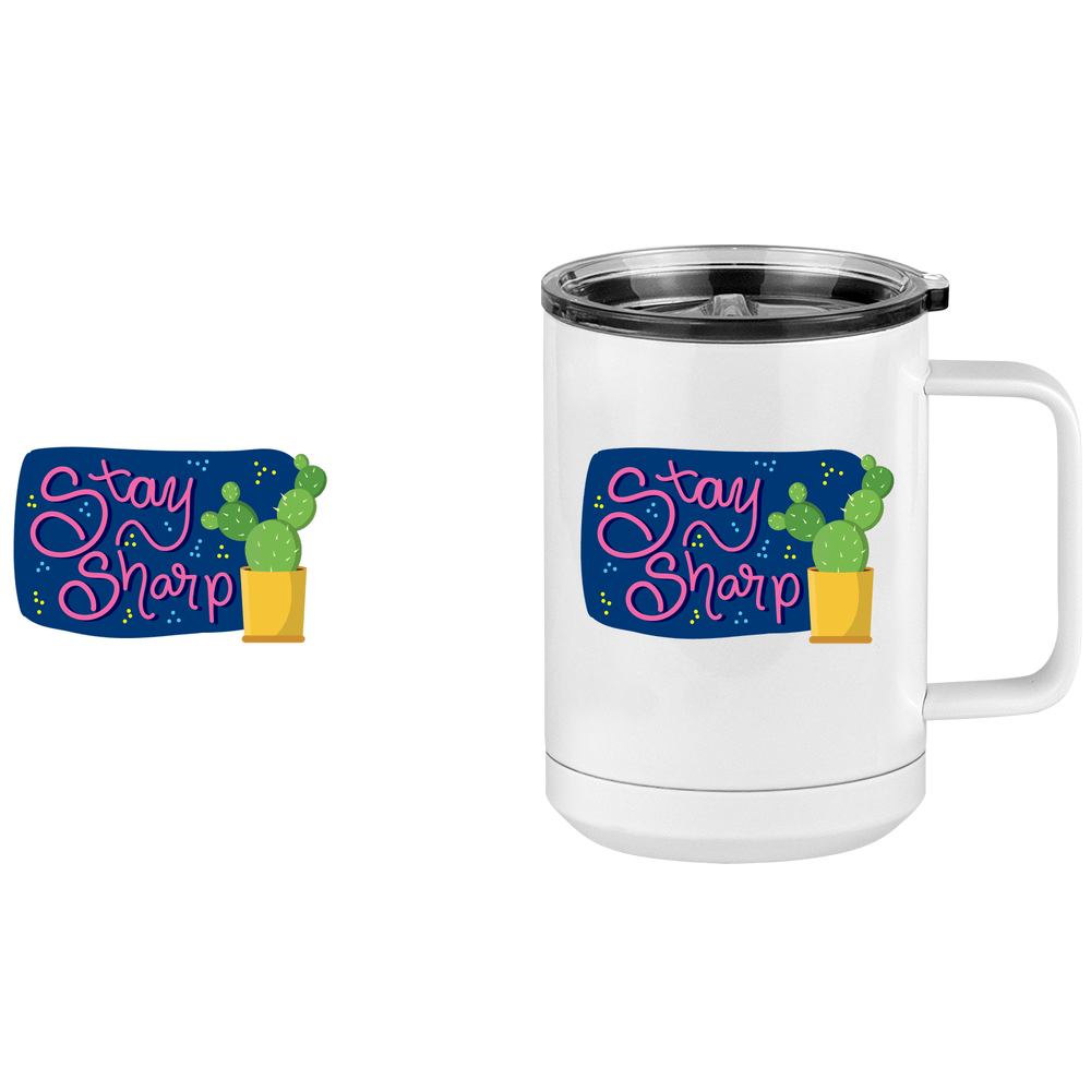 Stay Sharp Cactus Coffee Mug Tumbler with Handle (15 oz) - Design View