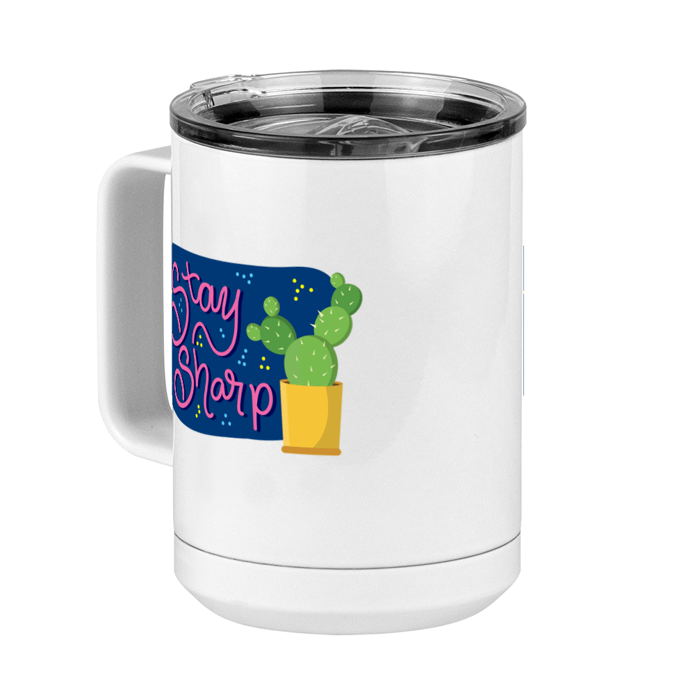 Stay Sharp Cactus Coffee Mug Tumbler with Handle (15 oz) - Front Left View