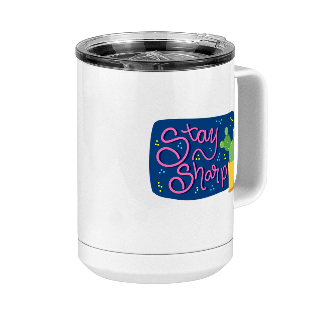 Stay Sharp Cactus Coffee Mug Tumbler with Handle (15 oz) - Front Right View