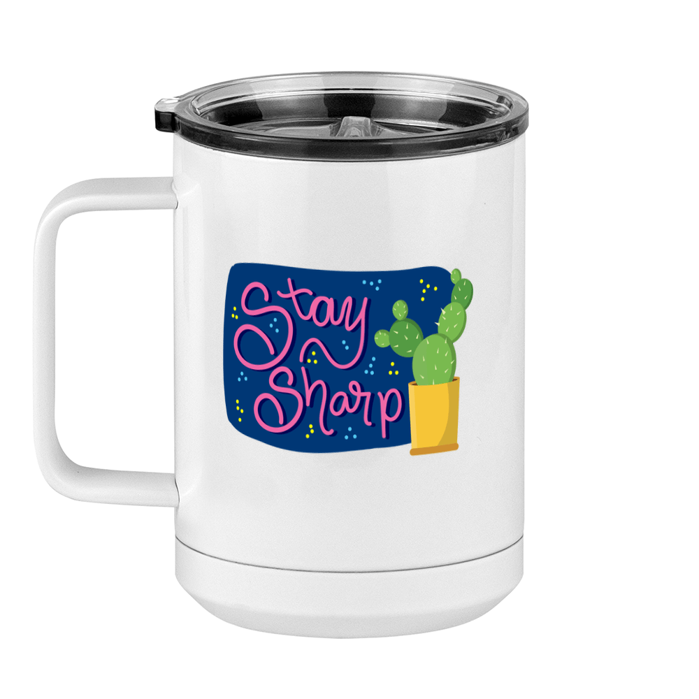 Stay Sharp Cactus Coffee Mug Tumbler with Handle (15 oz) - Left View