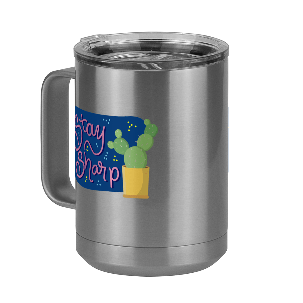 Stay Sharp Cactus Coffee Mug Tumbler with Handle (15 oz) - Front Left View