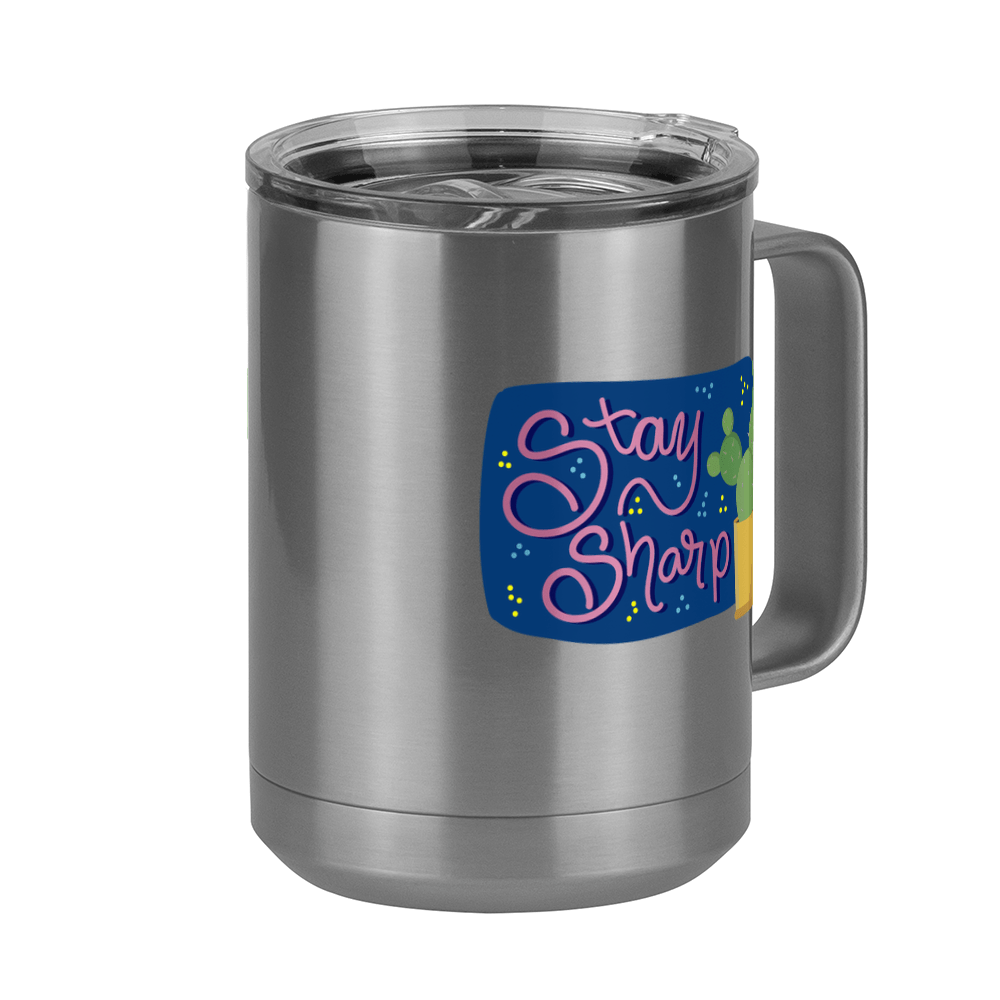 Stay Sharp Cactus Coffee Mug Tumbler with Handle (15 oz) - Front Right View