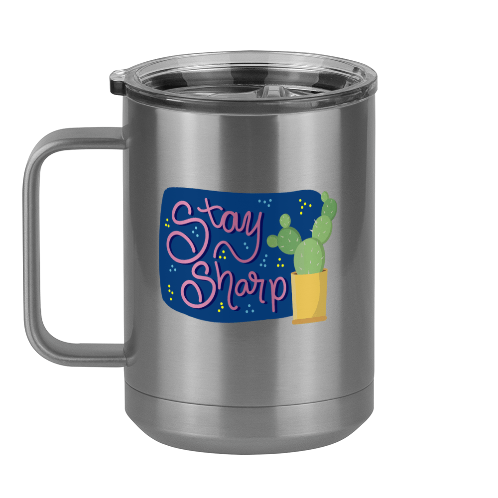 Stay Sharp Cactus Coffee Mug Tumbler with Handle (15 oz) - Left View