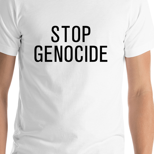 Stop Genocide T-Shirt - White - Shirt Close-Up View
