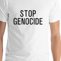 Thumbnail for Stop Genocide T-Shirt - White - Shirt Close-Up View
