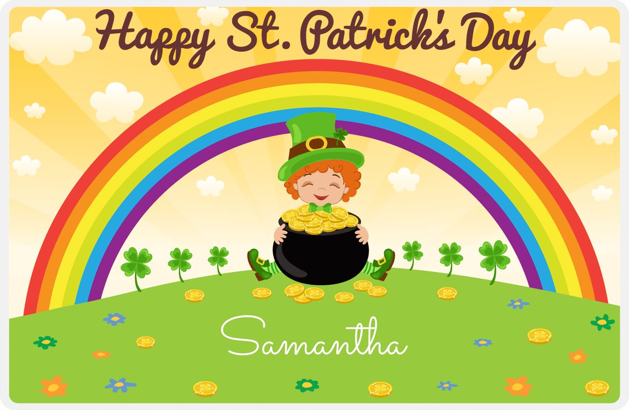 Personalized St Patrick's Day Placemat I - Rainbow Hill - Yellow Background -  View
