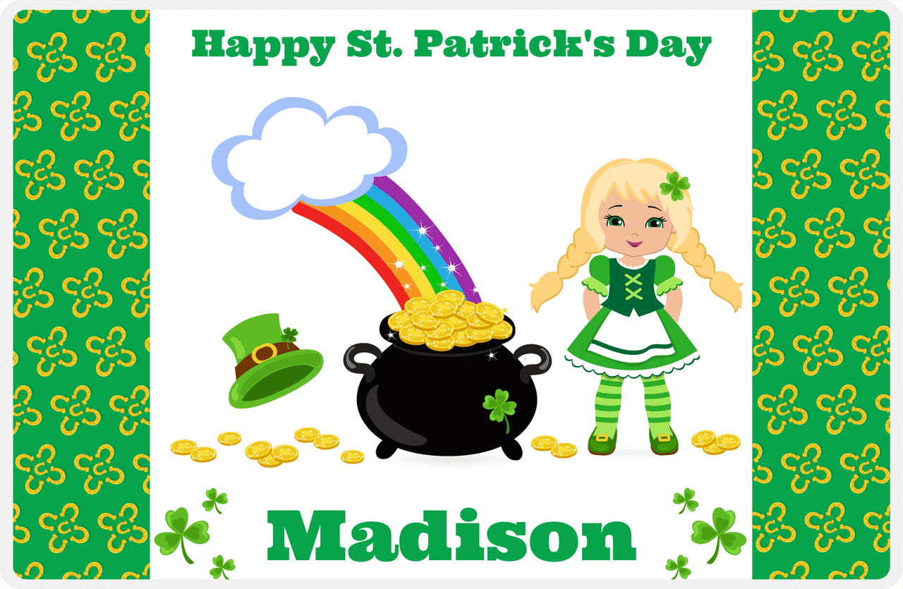 Personalized St Patrick's Day Placemat II - Rainbow's End - Blonde Girl -  View