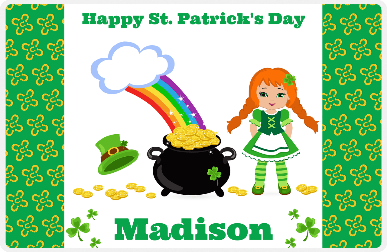 Personalized St Patrick's Day Placemat II - Rainbow's End - Redhead Girl -  View