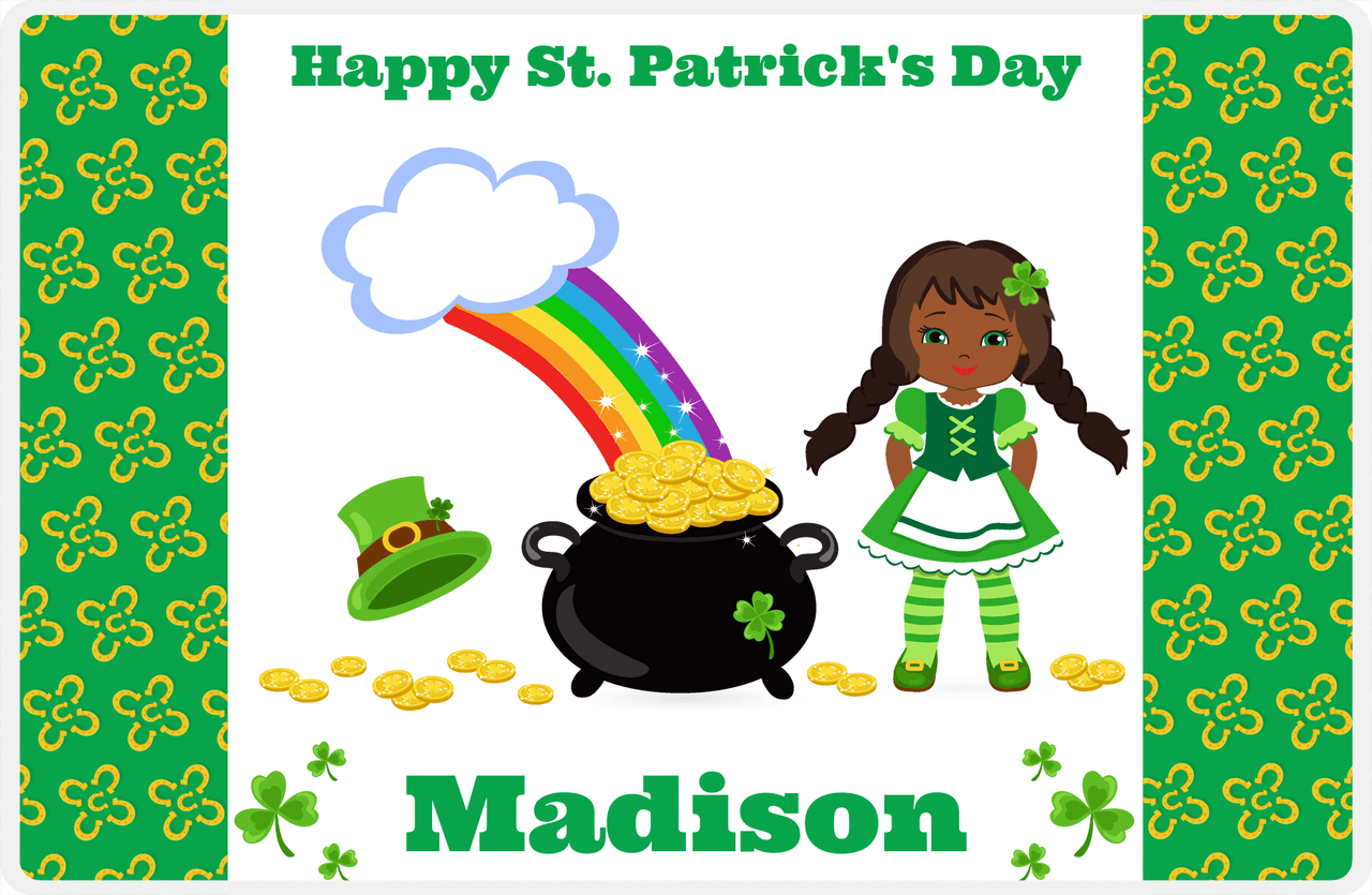 Personalized St Patrick's Day Placemat II - Rainbow's End - Black Girl II -  View