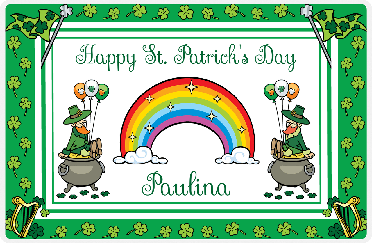 Personalized St Patrick's Day Placemat VI - Lucky Harps - Green Background -  View