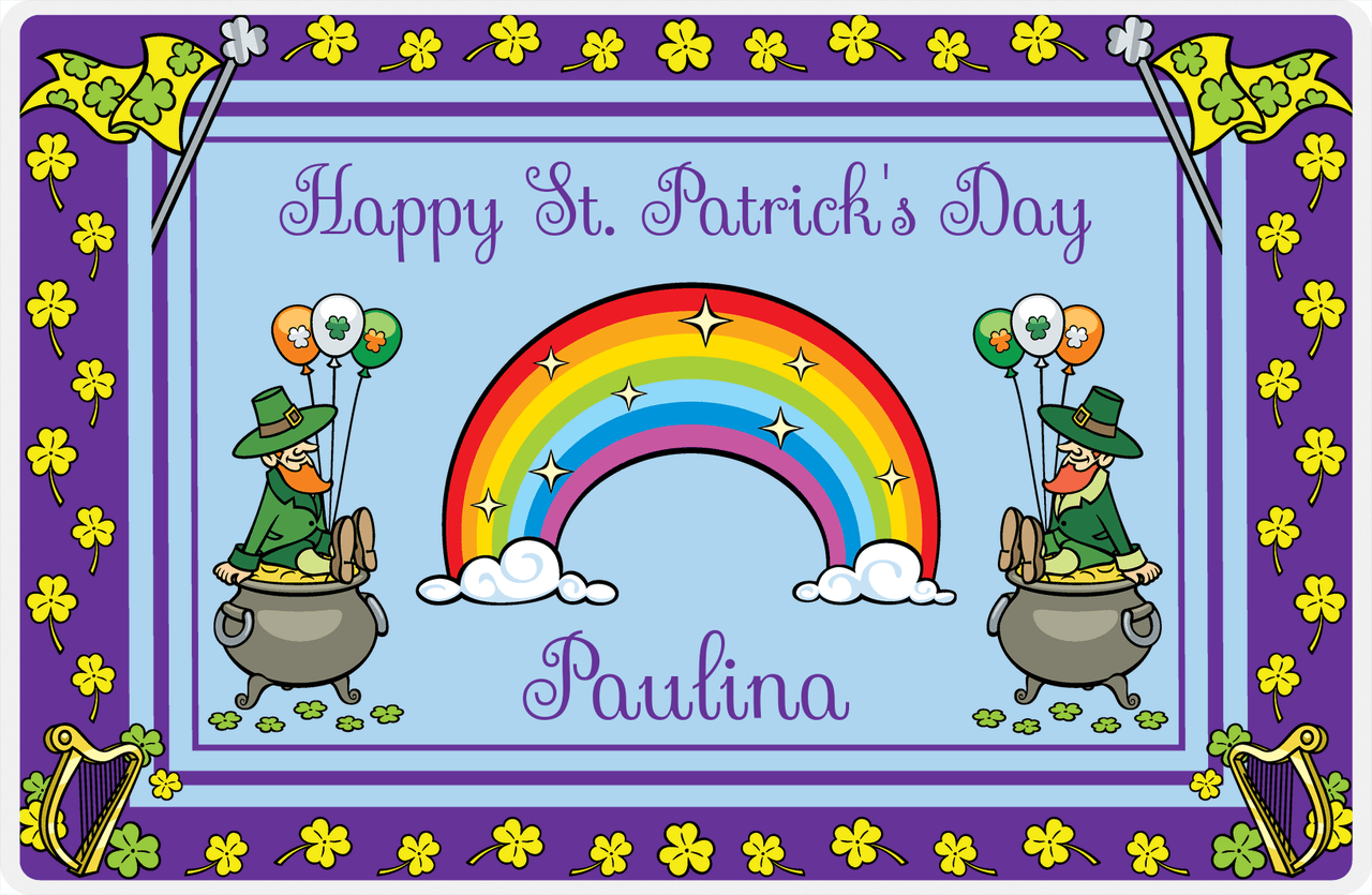 Personalized St Patrick's Day Placemat VI - Lucky Harps - Purple Background -  View