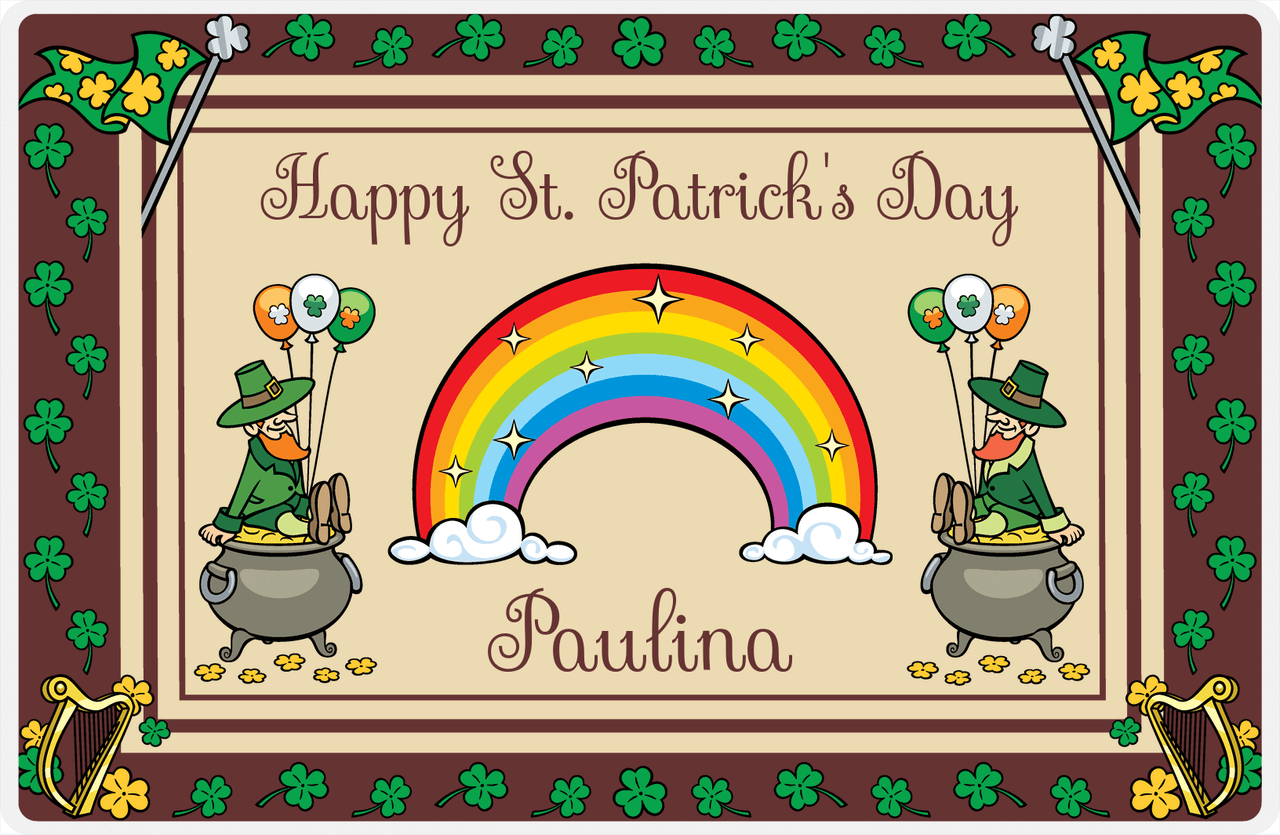 Personalized St Patrick's Day Placemat VI - Lucky Harps - Brown Background -  View