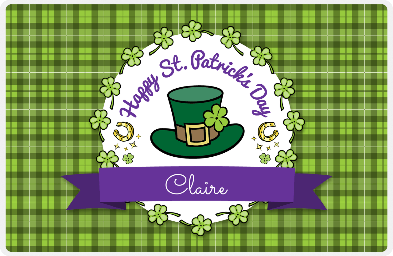 Personalized St Patrick's Day Placemat VIII - Lucky Plaid - Green Background -  View
