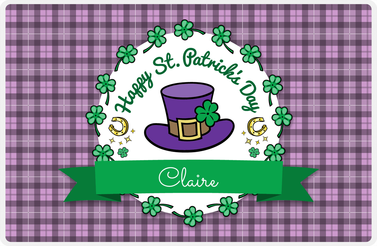 Personalized St Patrick's Day Placemat VIII - Lucky Plaid - Purple Background -  View