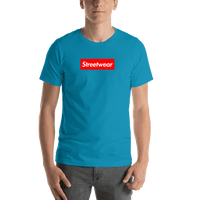 Thumbnail for Personalized Streetwear T-Shirt - Aqua - Your Custom Text - Shirt View