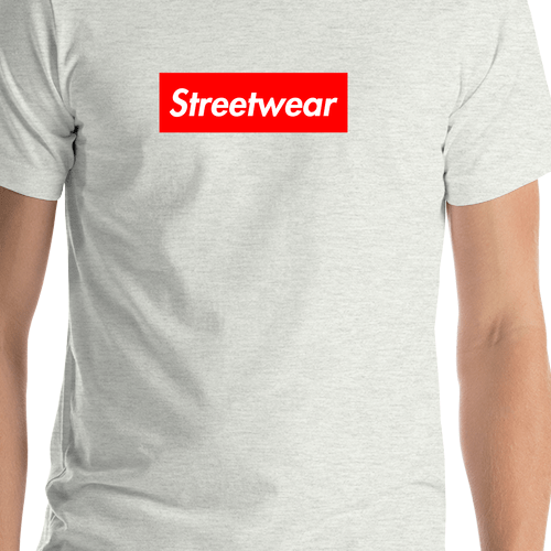 Personalized Streetwear T-Shirt - Ash - Your Custom Text - Shirt Close-Up View