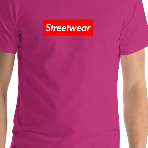 Personalized Streetwear T-Shirt - Berry - Your Custom Text - Shirt Close-Up View