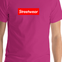 Thumbnail for Personalized Streetwear T-Shirt - Berry - Your Custom Text - Shirt Close-Up View