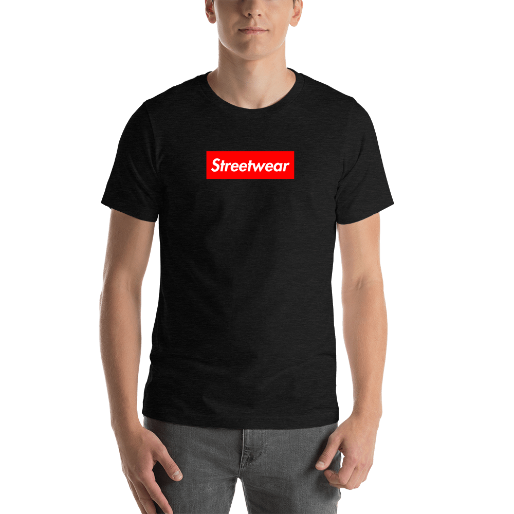 Personalized Streetwear T-Shirt - Black Heather - Your Custom Text - Shirt View