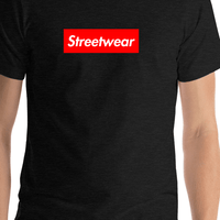 Thumbnail for Personalized Streetwear T-Shirt - Black Heather - Your Custom Text - Shirt Close-Up View