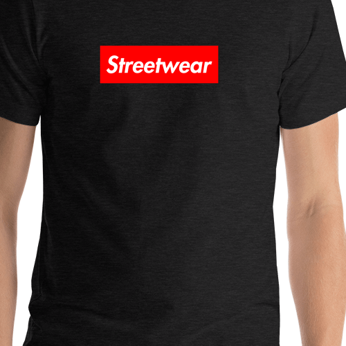 Personalized Streetwear T-Shirt - Dark Grey Heather - Your Custom Text - Shirt Close-Up View