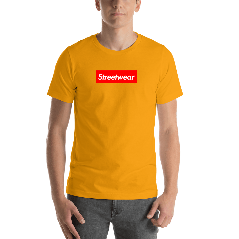 Personalized Streetwear T-Shirt - Gold - Your Custom Text - Shirt View
