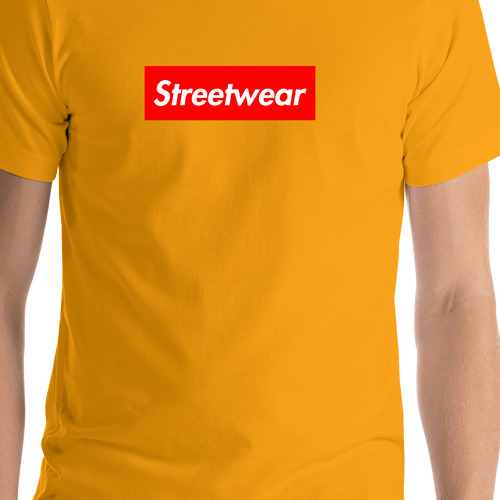 Personalized Streetwear T-Shirt - Gold - Your Custom Text - Shirt Close-Up View
