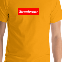 Thumbnail for Personalized Streetwear T-Shirt - Gold - Your Custom Text - Shirt Close-Up View
