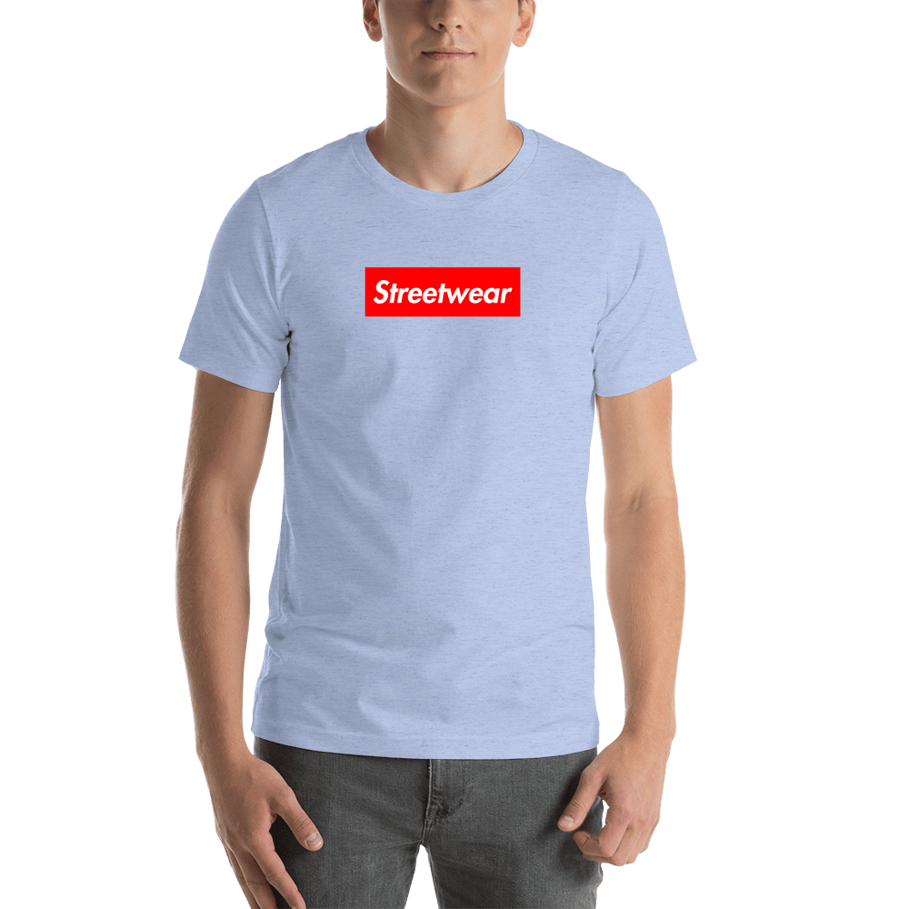 Personalized Streetwear T-Shirt - Heather Blue - Your Custom Text - Shirt View