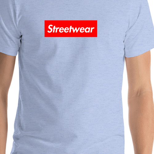 Personalized Streetwear T-Shirt - Heather Blue - Your Custom Text - Shirt Close-Up View
