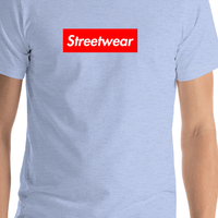 Thumbnail for Personalized Streetwear T-Shirt - Heather Blue - Your Custom Text - Shirt Close-Up View