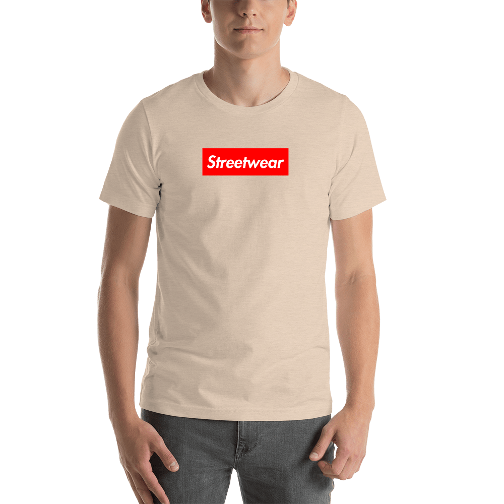 Personalized Streetwear T-Shirt - Heather Dust - Your Custom Text - Shirt View