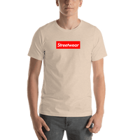 Thumbnail for Personalized Streetwear T-Shirt - Heather Dust - Your Custom Text - Shirt View