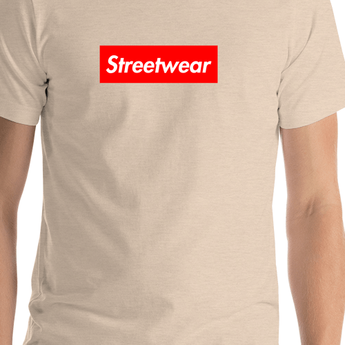 Personalized Streetwear T-Shirt - Heather Dust - Your Custom Text - Shirt Close-Up View