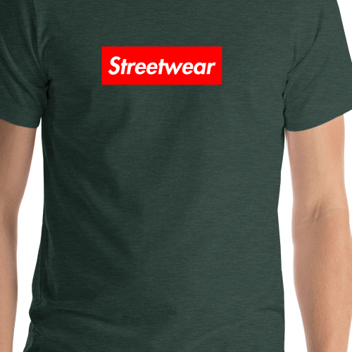 Personalized Streetwear T-Shirt - Heather Forest - Your Custom Text - Shirt Close-Up View
