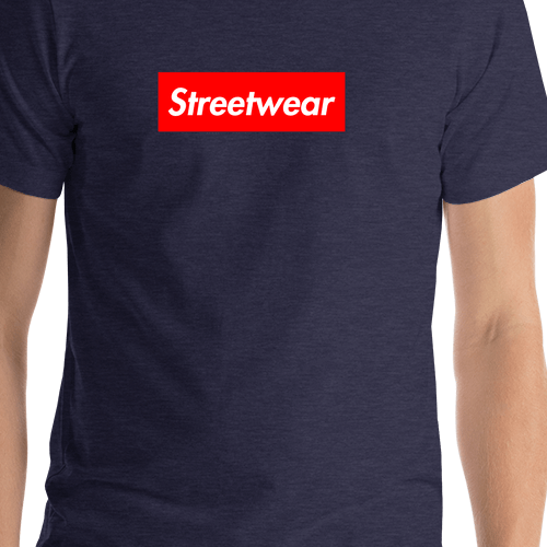 Personalized Streetwear T-Shirt - Heather Midnight Navy - Your Custom Text - Shirt Close-Up View