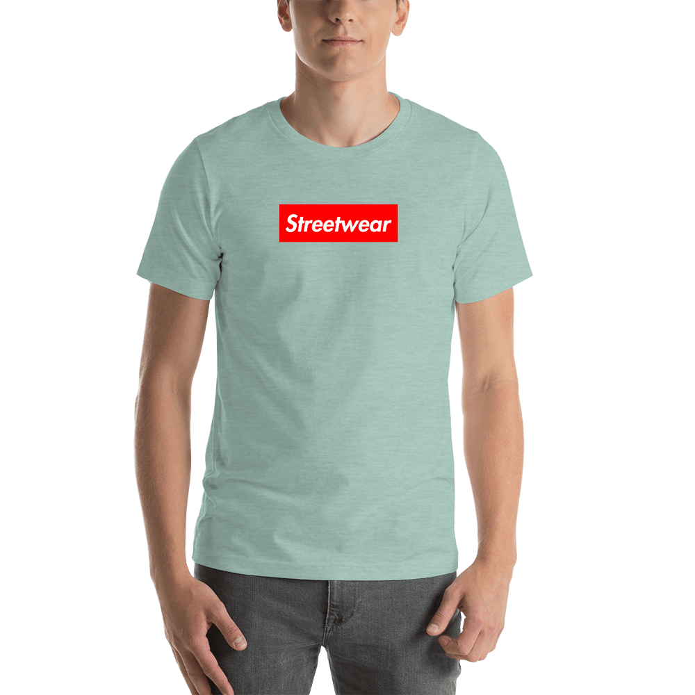Personalized Streetwear T-Shirt - Heather Prism Dusty Blue - Your Custom Text - Shirt View