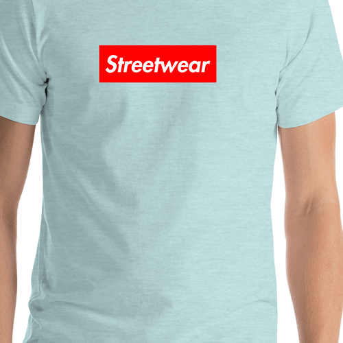 Personalized Streetwear T-Shirt - Heather Prism Ice Blue - Your Custom Text - Shirt Close-Up View