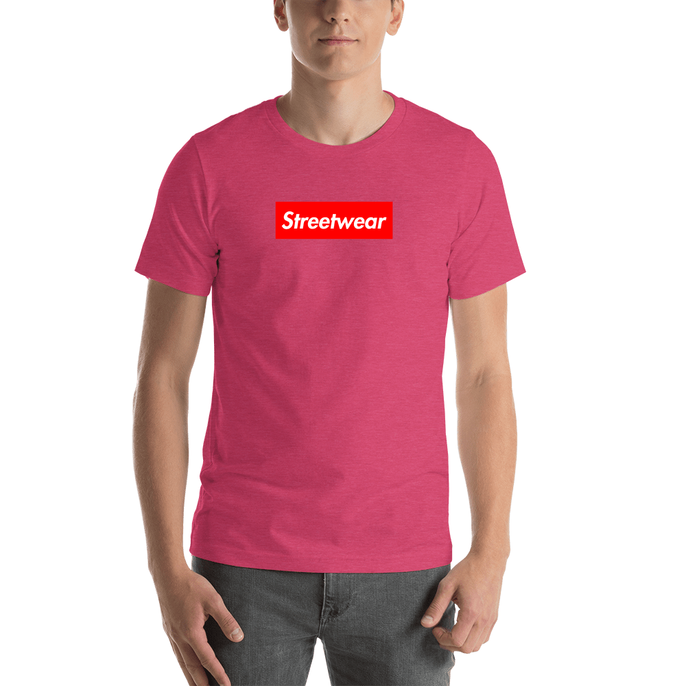 Personalized Streetwear T-Shirt - Heather Raspberry - Your Custom Text - Shirt View