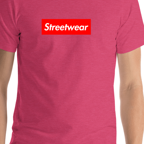 Personalized Streetwear T-Shirt - Heather Raspberry - Your Custom Text - Shirt Close-Up View