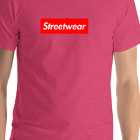 Thumbnail for Personalized Streetwear T-Shirt - Heather Raspberry - Your Custom Text - Shirt Close-Up View