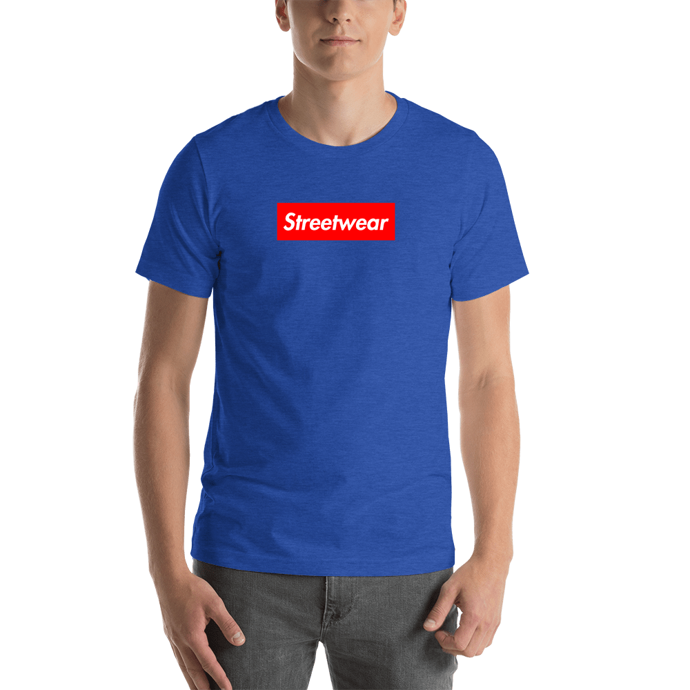 Personalized Streetwear T-Shirt - Heather True Royal - Your Custom Text - Shirt View