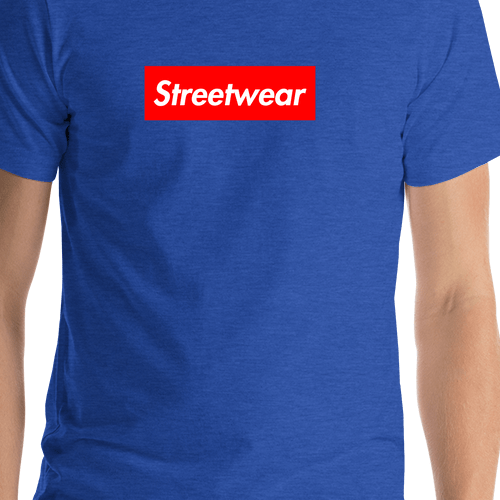 Personalized Streetwear T-Shirt - Heather True Royal - Your Custom Text - Shirt Close-Up View