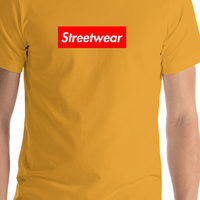 Thumbnail for Personalized Streetwear T-Shirt - Mustard - Your Custom Text - Shirt Close-Up View