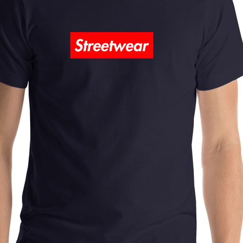 Personalized Streetwear T-Shirt - Navy Blue - Your Custom Text - Shirt Close-Up View
