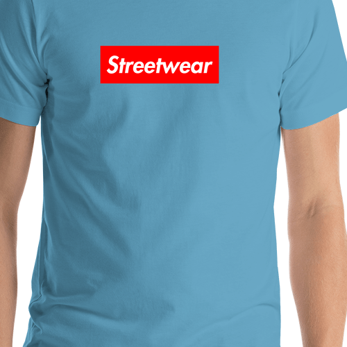 Personalized Streetwear T-Shirt - Ocean Blue - Your Custom Text - Shirt Close-Up View