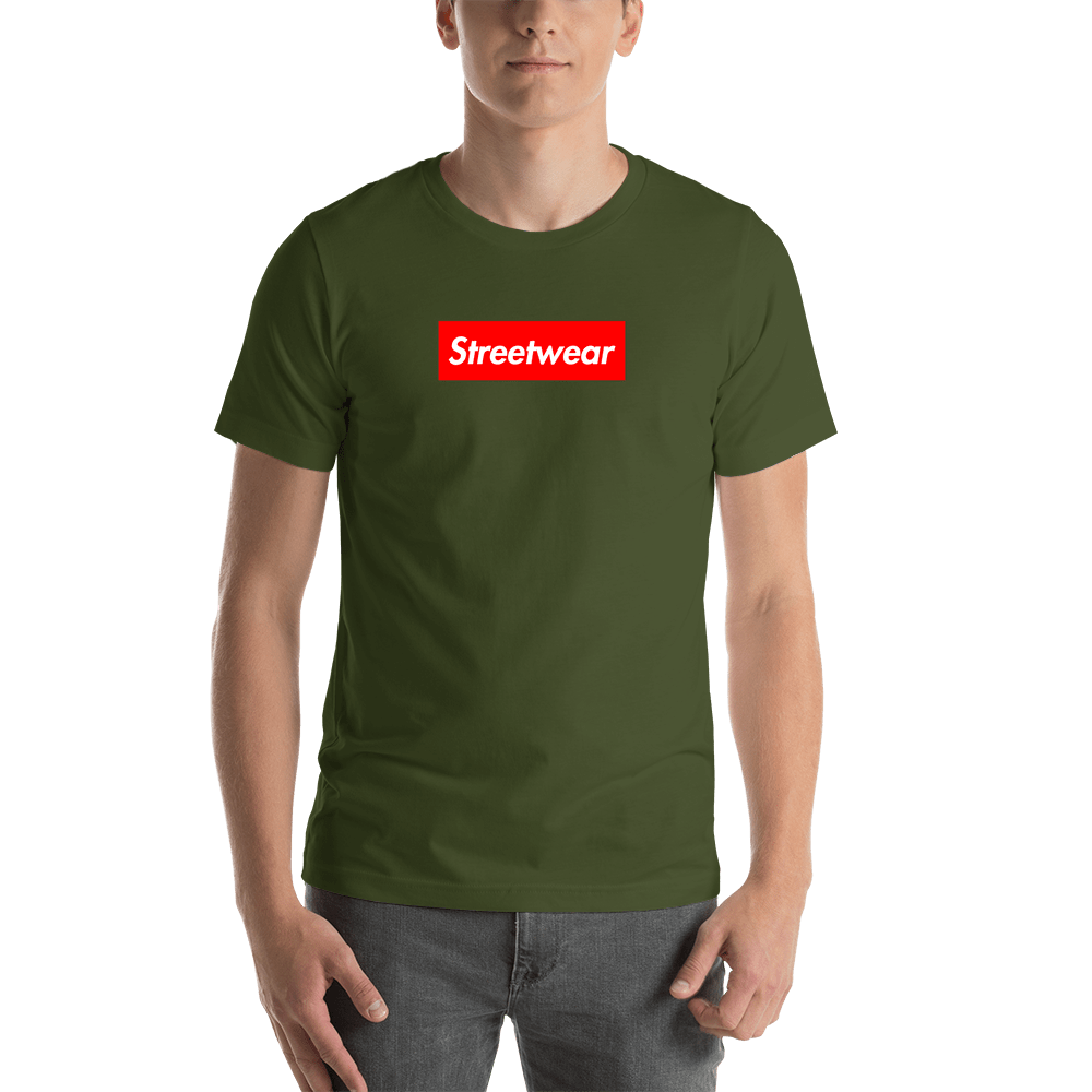 Personalized Streetwear T-Shirt - Olive Green - Your Custom Text - Shirt View