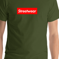Thumbnail for Personalized Streetwear T-Shirt - Olive Green - Your Custom Text - Shirt Close-Up View