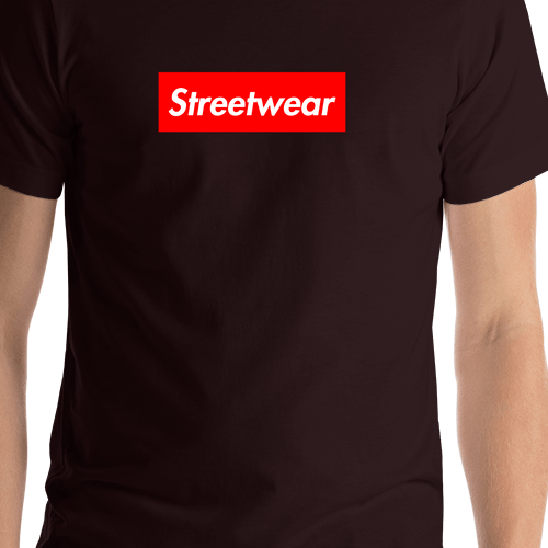 Personalized Streetwear T-Shirt - Oxblood Black - Your Custom Text - Shirt Close-Up View