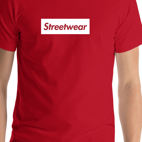 Personalized Streetwear T-Shirt - Red - Your Custom Text - Shirt Close-Up View